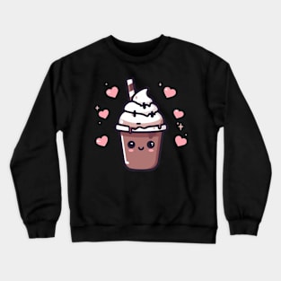 Kawaii Chocolate Ice Cream Milkshake with Hearts | Design for Kawaii Food Lovers Crewneck Sweatshirt